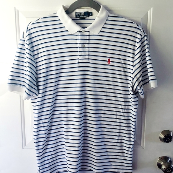 Polo by Ralph Lauren Men's Blue and White Striped Shirt Size Large - Picture 1 of 4